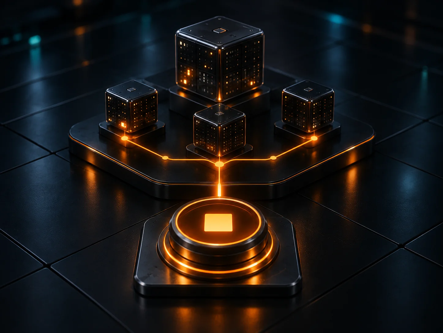 One stop control connects to a parent server and three related worker processes.